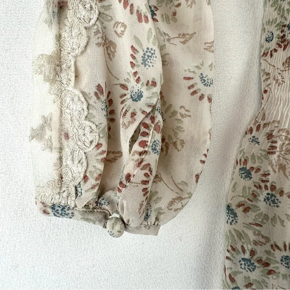 Free People Floral Charlotte Smock Lace Midi Dress Feminine Cottagecore